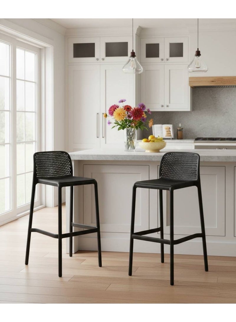 كرسي بار مع مسند ظهر، كرسي بار بتصميم عصري مع مسند للقدمين، كرسي بار مستقر وبسيط التصميم لغرفة المعيشة وغرفة الحفلات ومطبخ المطبخ، أسود 40x50x75 سم - Image 1